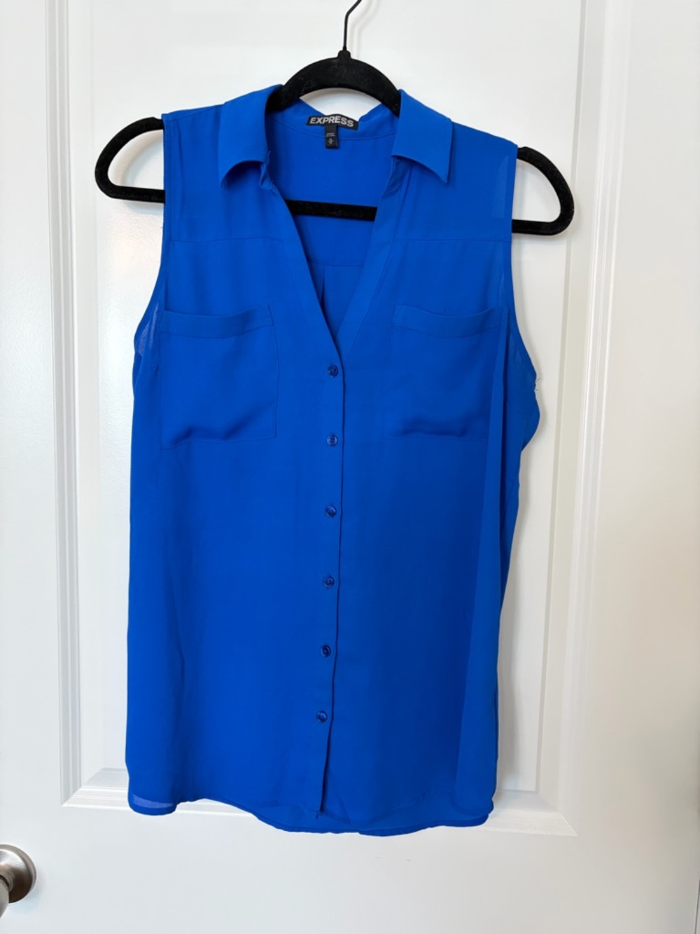 Express Sleeveless Button-Front Blouse - Cobalt Blue